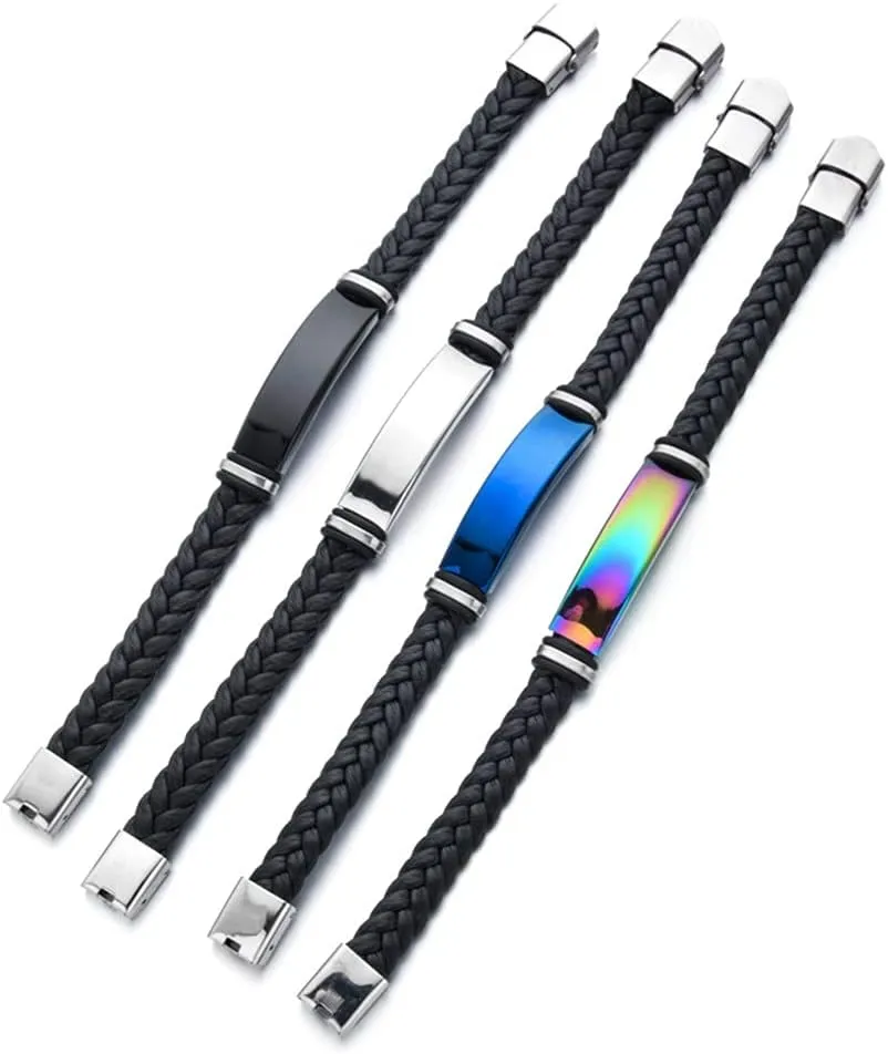 ZKXXJ Medical Alert ID Necklaces and Bracelets Set for Men Women Stainless Steel Medic Identification Pendant Necklace & Leather Cuff Bracelet Allergy Awareness Jewelry,Customizable