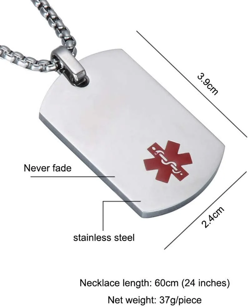 ZKXXJ Medical Alert ID Necklaces and Bracelets Set for Men Women Stainless Steel Medic Identification Pendant Necklace & Leather Cuff Bracelet Allergy Awareness Jewelry,Customizable